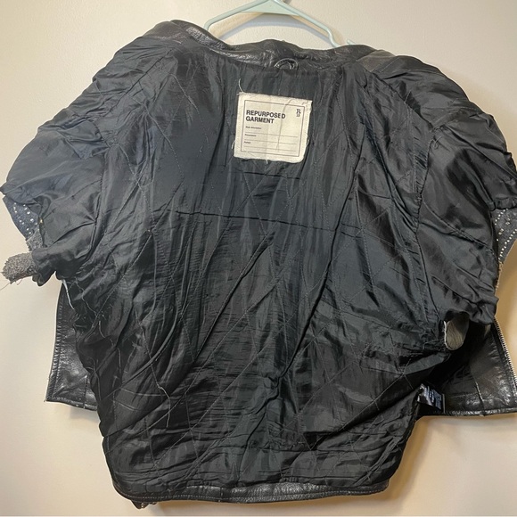 R13 Repurposed Studded Embellished Biker Short Sleeve Leather Jacket RARE - Picture 14 of 15